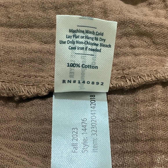 Marine Layer Brown Cotton Gauze Split Neck Boho 3/4 Sleeve Blouse Lightweight XS - Picture 8 of 10